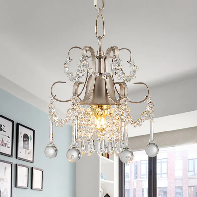 Curved Arm Crystal Teardrop Chandelier - Elegant Champagne Design for Living Room