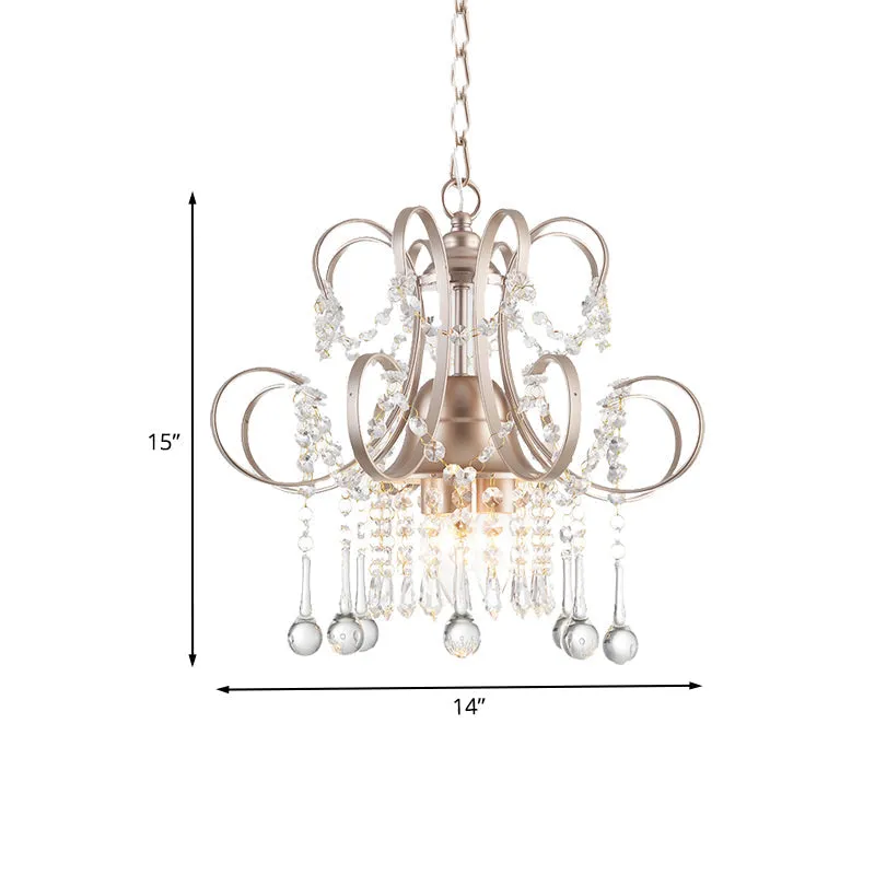 Curved Arm Crystal Teardrop Chandelier - Elegant Champagne Design for Living Room