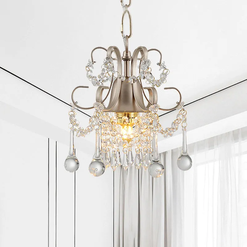 Curved Arm Crystal Teardrop Chandelier - Elegant Champagne Design for Living Room