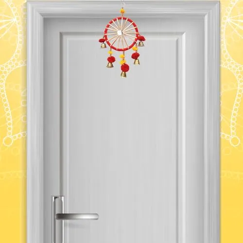 Decorative Hanging Toran for Diwali, Bhaiya Dooj, Navratri, Ganesh Chaturthi, Red, Yellow, 30 cm (RED)