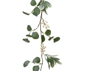 Decoris 150cm Artificial Green and White Garland - Christmas Hanging Decoration with White Berries