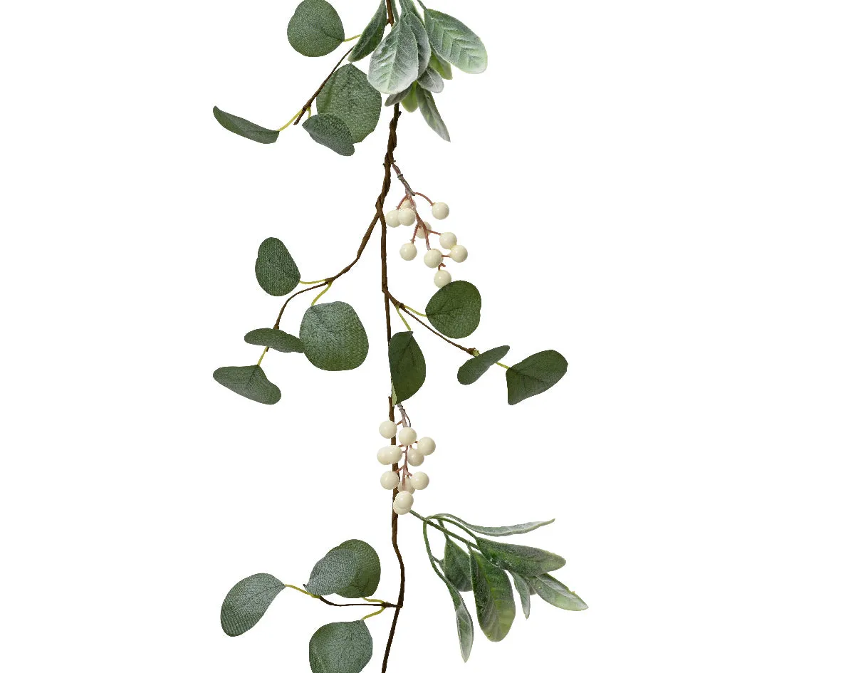 Decoris 150cm Artificial Green and White Garland - Christmas Hanging Decoration with White Berries