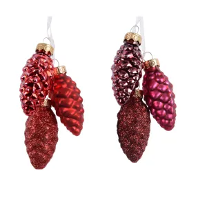 Decoris 6cm Shiny Glass Red Christmas Pinecones (Choice of 2)