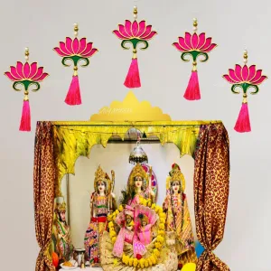 Divyakosh Lotus Wall Hanging - 5 Pcs | Backdrop for Pooja Decoration, Lotus Flower for Decoration, Navrtari/Durga Lakshmi Pooja Decoration Items, Wall Decoration for Pooja Room Decoration Items |