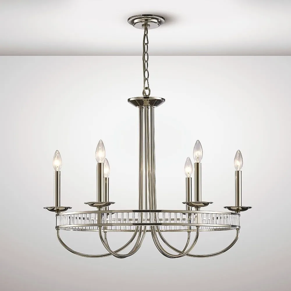 Diyas  IL31705 Saskia Round Pendant 6 Light Polished Nickel/Crystal