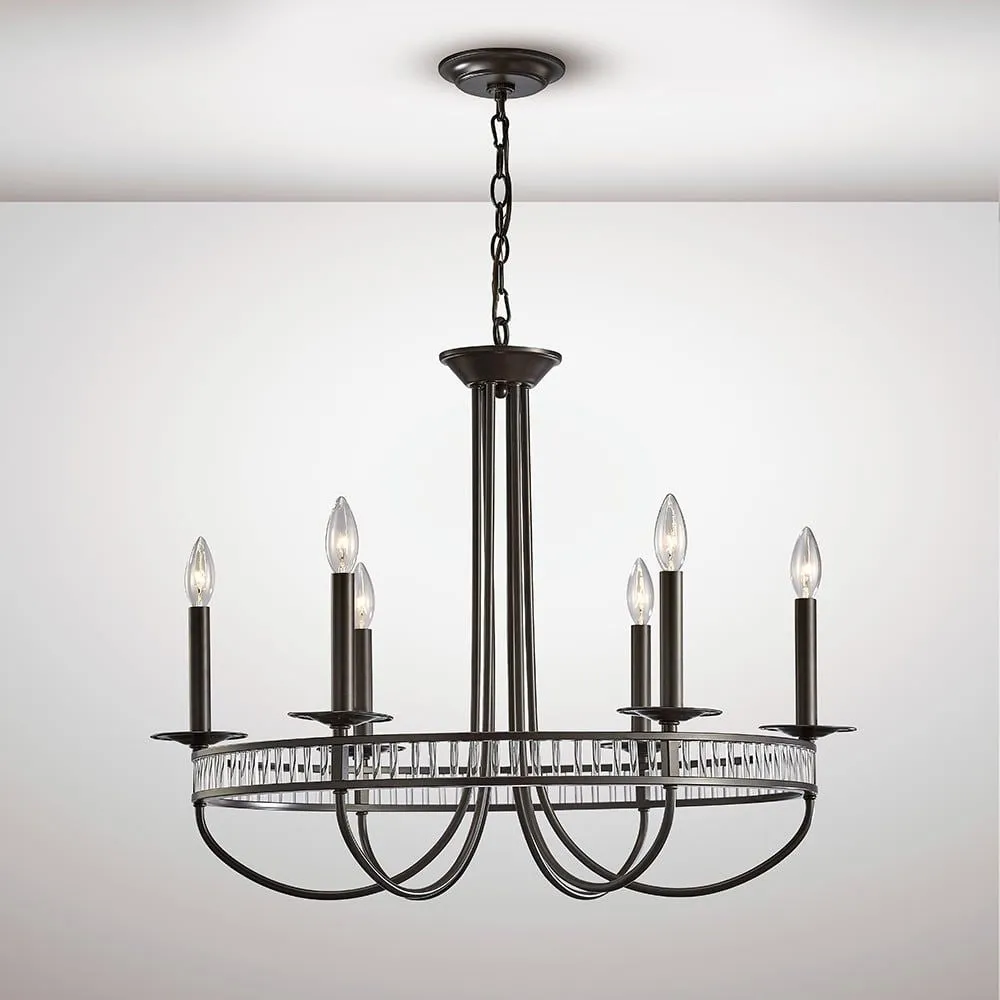 Diyas  IL31706 Saskia Round Pendant 6 Light Aged Bronze/Crystal