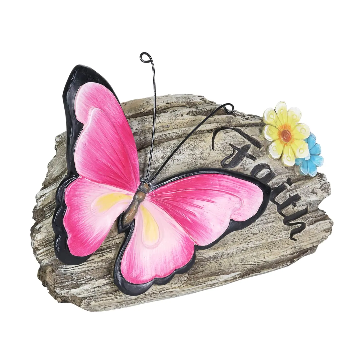 Faith Pink Butterfly Hand Painted Garden Statuary, 11 by 8 Inch