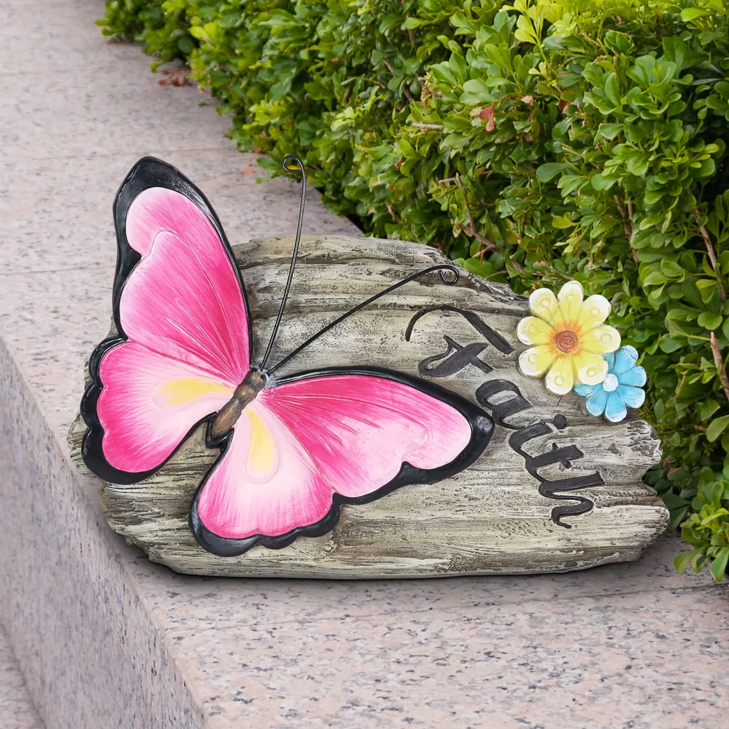 Faith Pink Butterfly Hand Painted Garden Statuary, 11 by 8 Inch