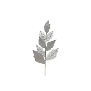 Festive 76cm Silver Velvet Leaf Glitter Stem