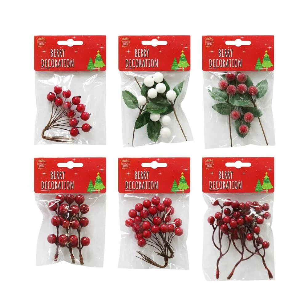 Festive Magic Assorted Colour Berry Stem Pick Decoration | 10cm