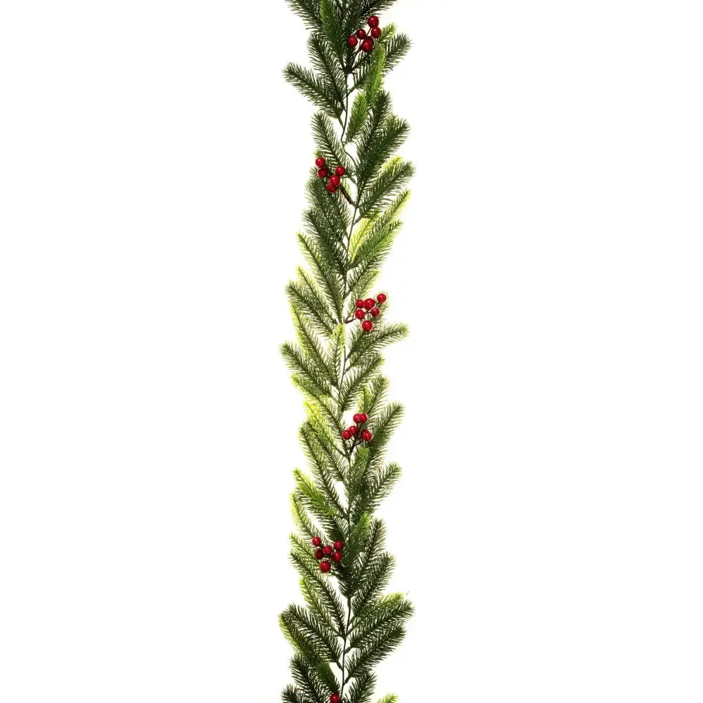 Fresh Pine and Red Berry Garland 1.8m