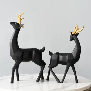 Geometrical Deer Figurines In Black & Gold (Set of 2)
