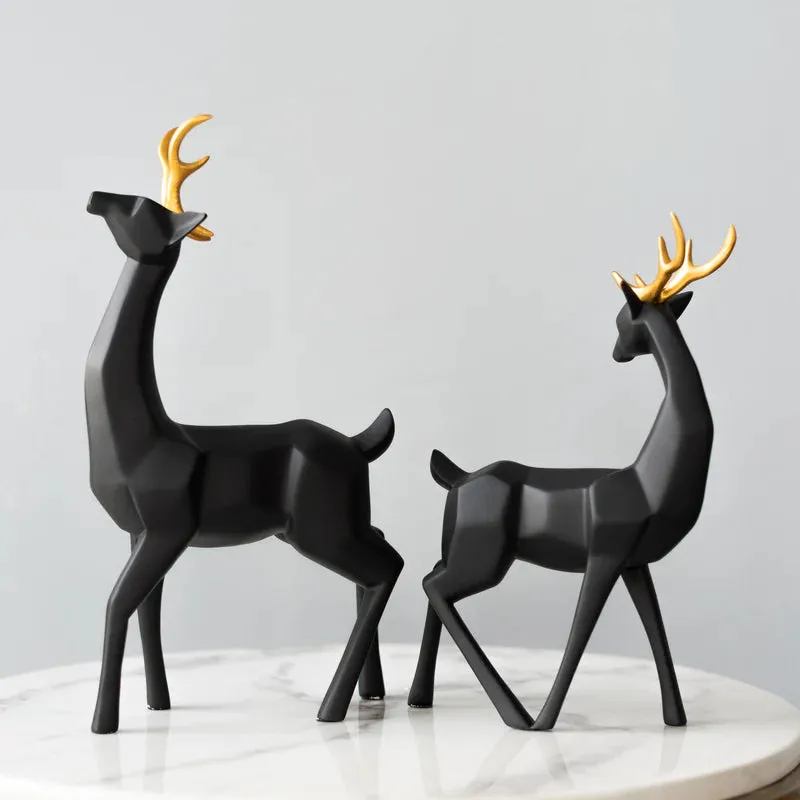 Geometrical Deer Figurines In Black & Gold (Set of 2)
