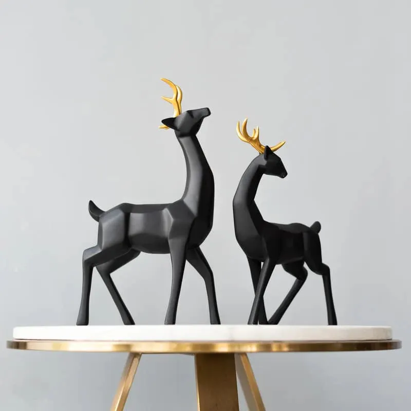 Geometrical Deer Figurines In Black & Gold (Set of 2)