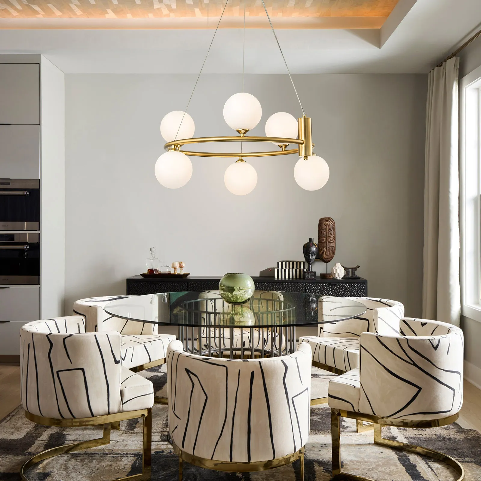 Glowlings 6/8-Light Modern Opal Glass Globe Brass Ring Bubbble Chandelier