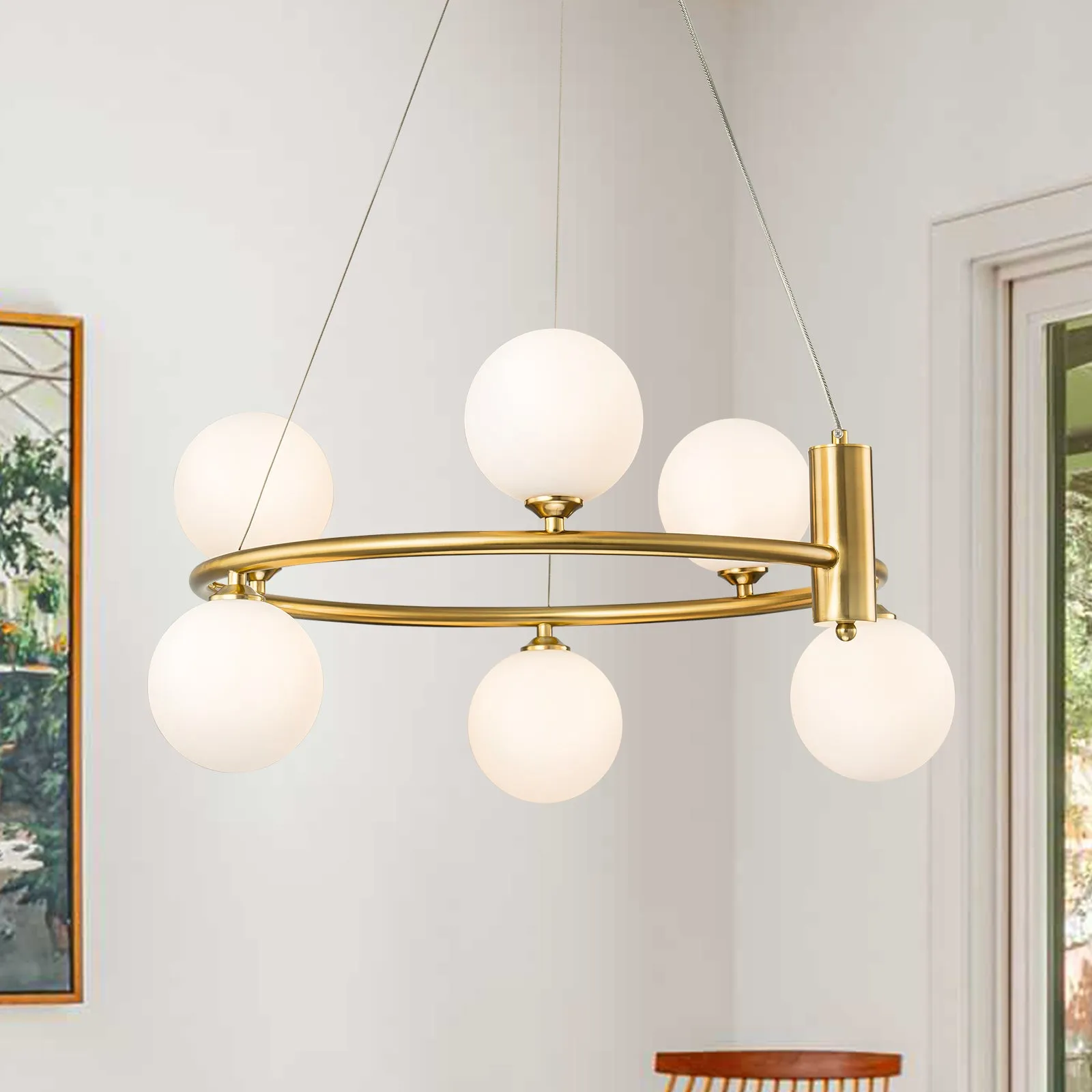 Glowlings 6/8-Light Modern Opal Glass Globe Brass Ring Bubbble Chandelier