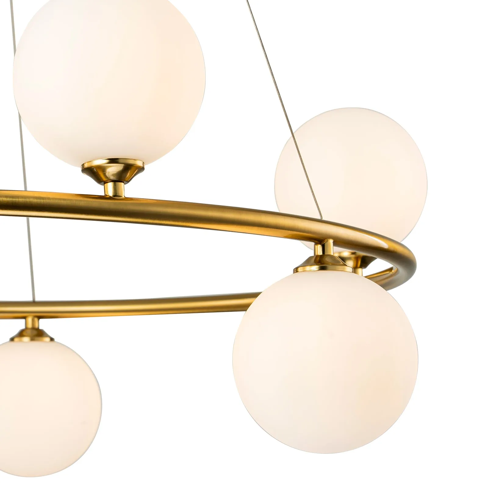 Glowlings 6/8-Light Modern Opal Glass Globe Brass Ring Bubbble Chandelier