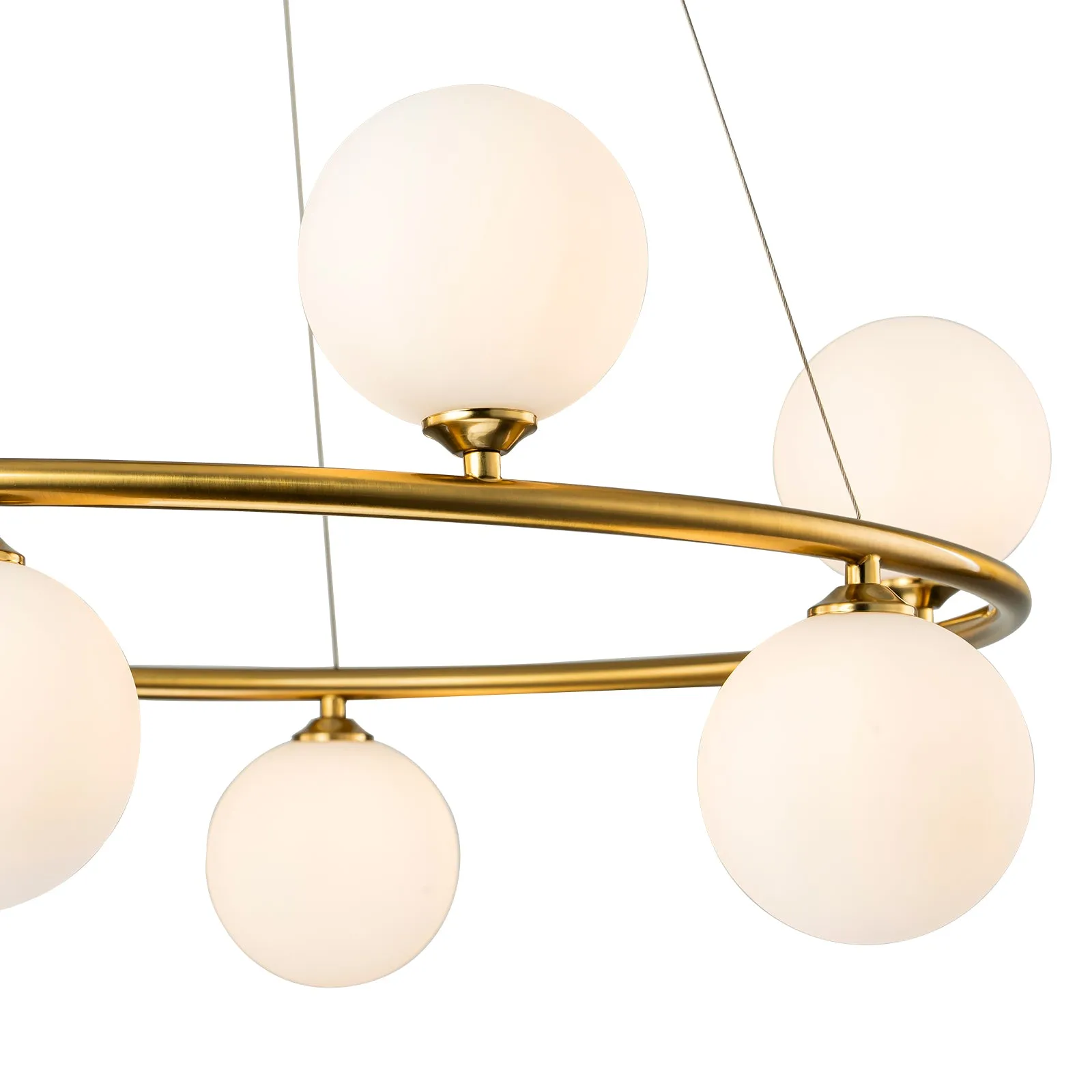 Glowlings 6/8-Light Modern Opal Glass Globe Brass Ring Bubbble Chandelier