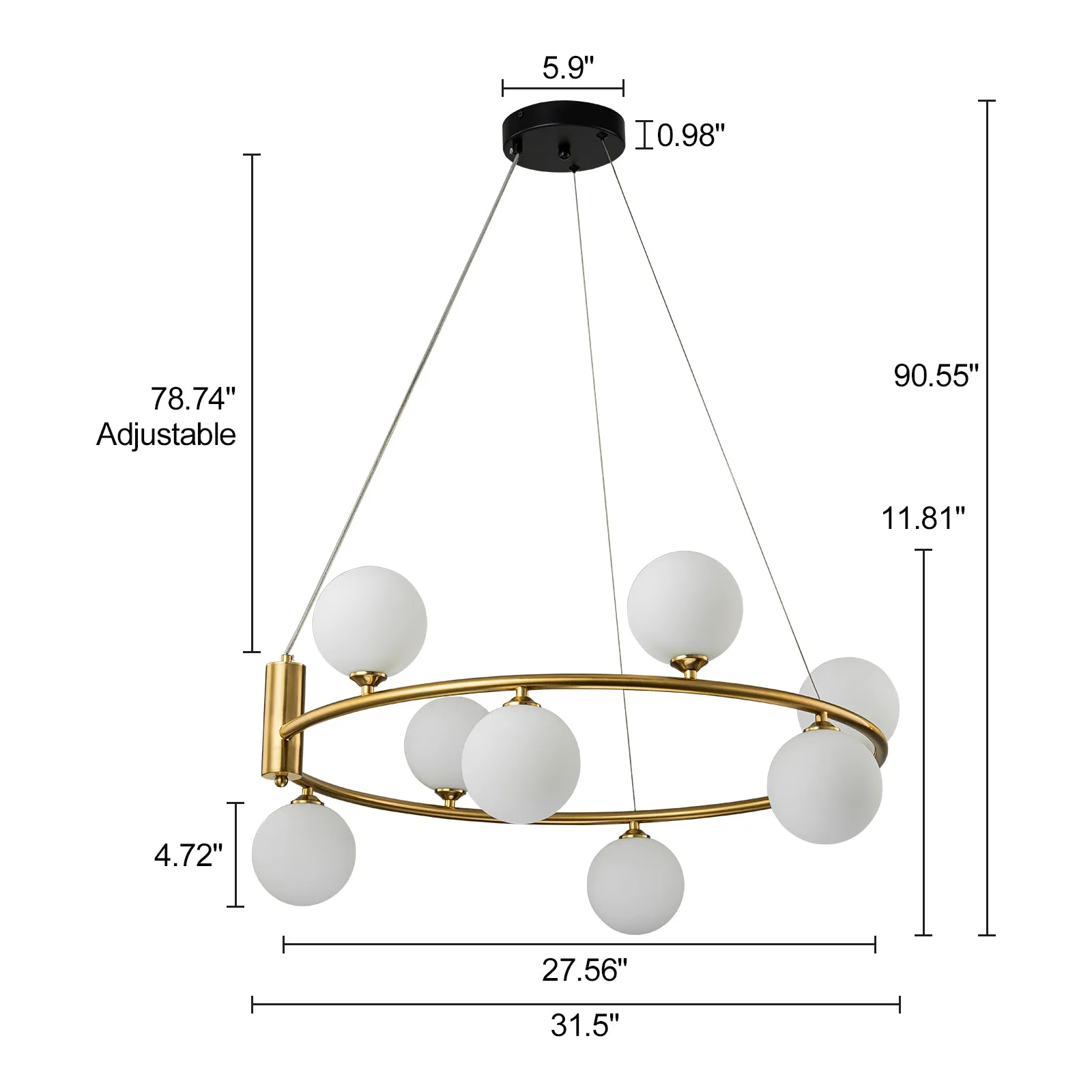 Glowlings 6/8-Light Modern Opal Glass Globe Brass Ring Bubbble Chandelier