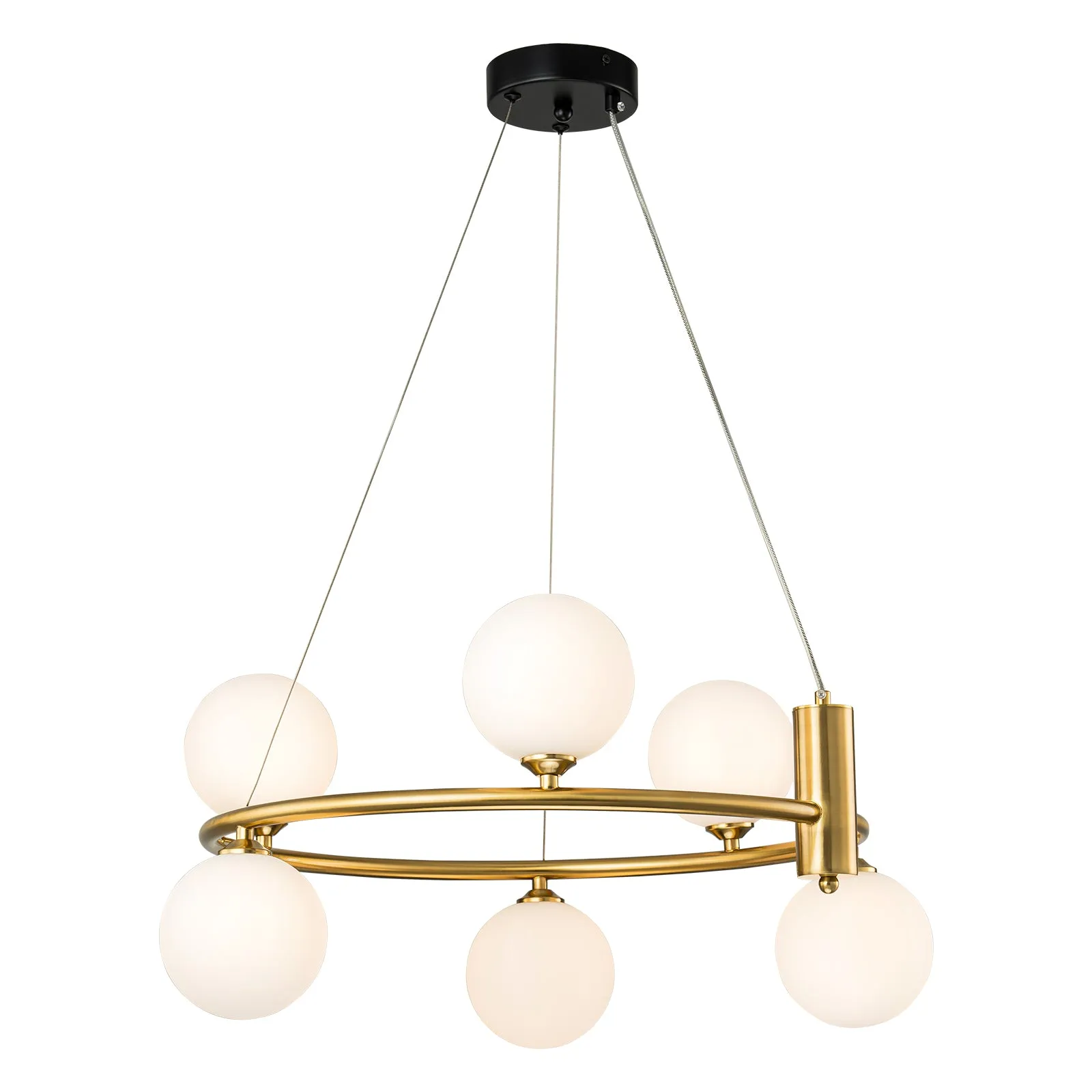 Glowlings 6/8-Light Modern Opal Glass Globe Brass Ring Bubbble Chandelier