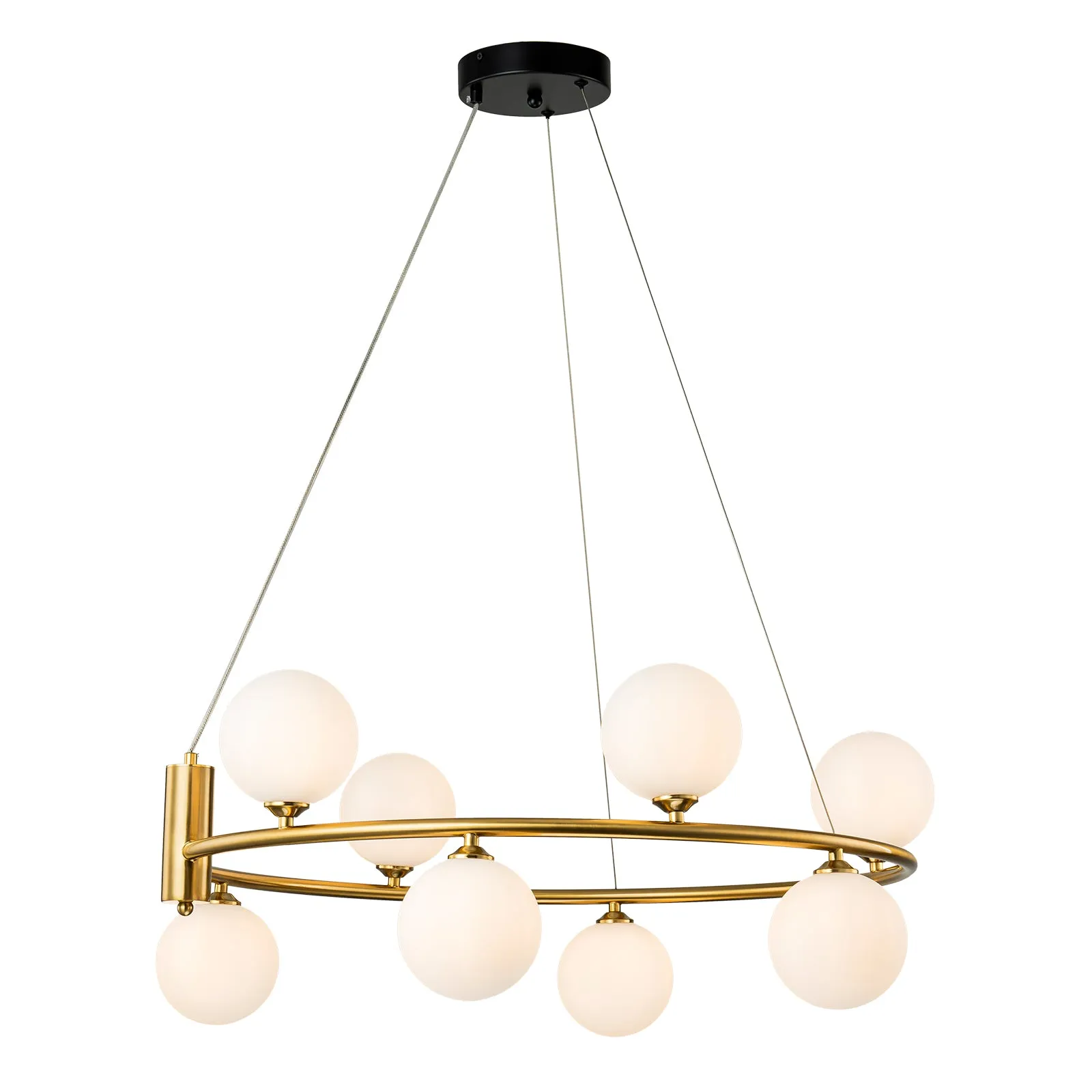 Glowlings 6/8-Light Modern Opal Glass Globe Brass Ring Bubbble Chandelier