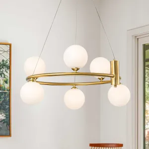 Glowlings 6/8-Light Modern Opal Glass Globe Brass Ring Bubbble Chandelier