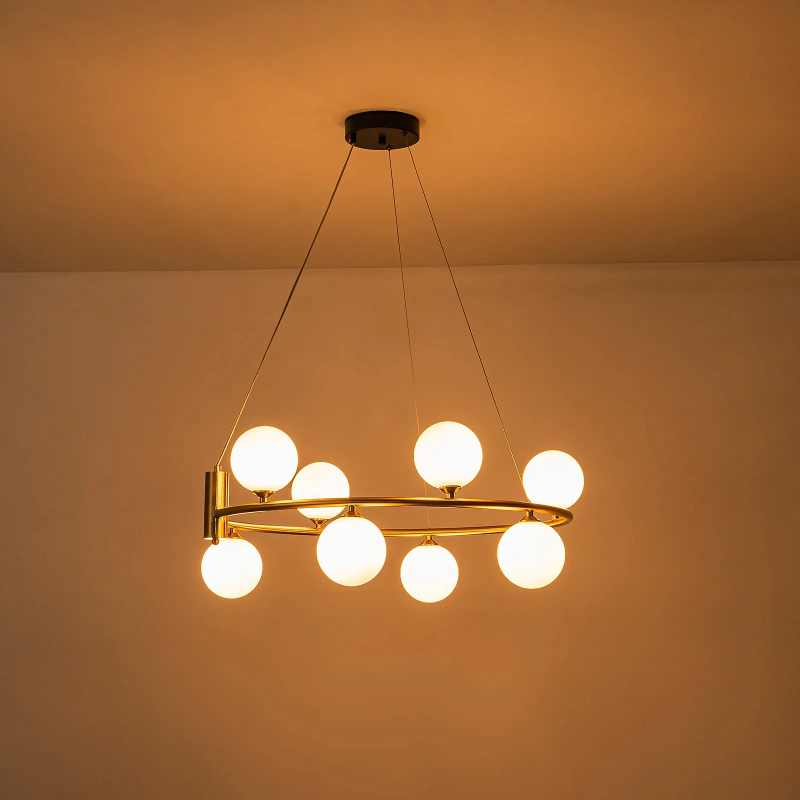Glowlings 6/8-Light Modern Opal Glass Globe Brass Ring Bubbble Chandelier