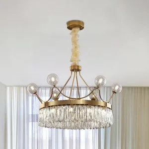 Gold Rectangular Crystal Chandelier with 13 Contemporary Bulbs