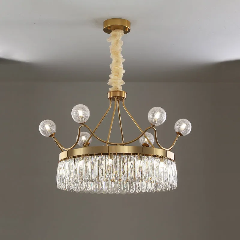 Gold Rectangular Crystal Chandelier with 13 Contemporary Bulbs
