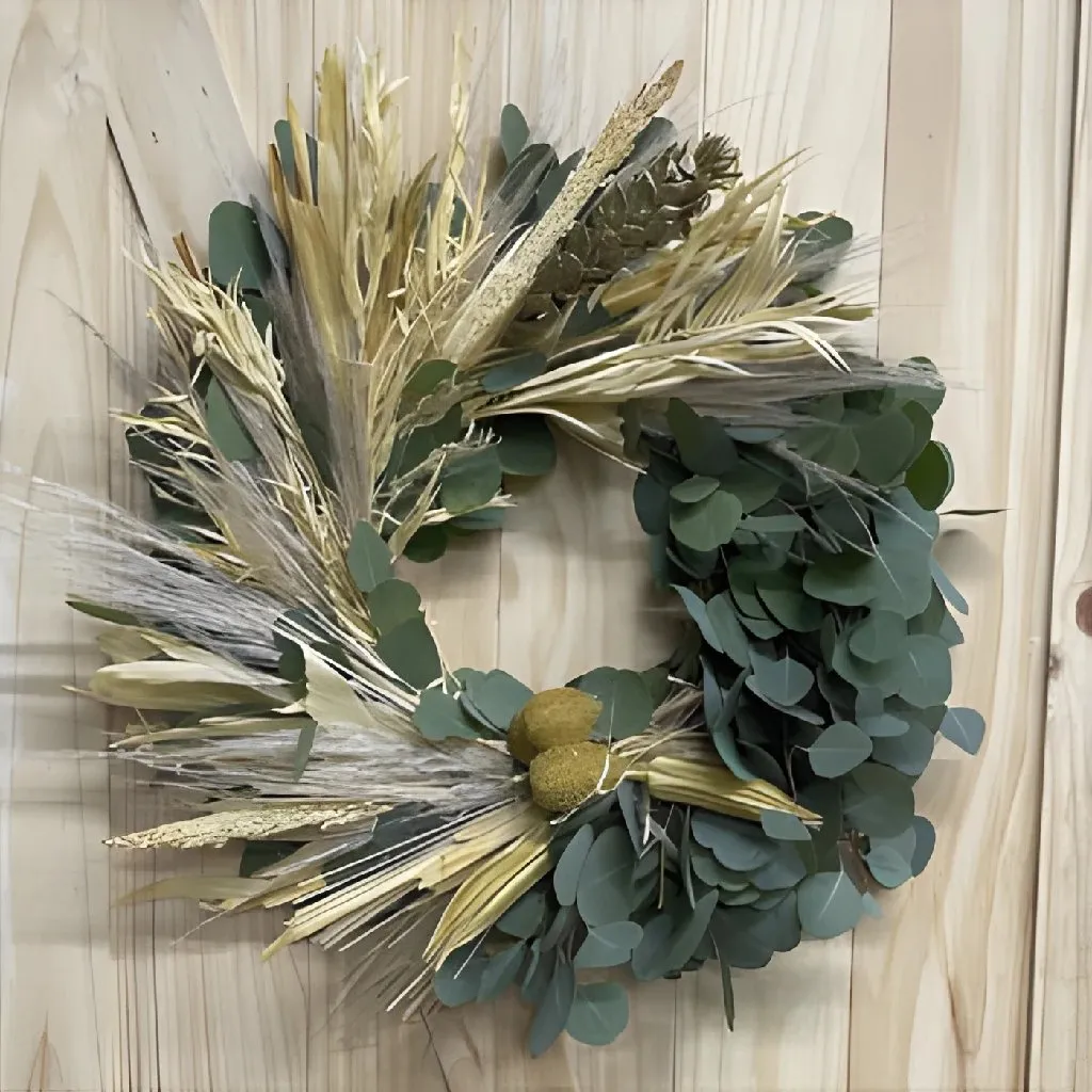 Golden Sands Dried Grass and Fresh Eucalyptus Boho Wreath