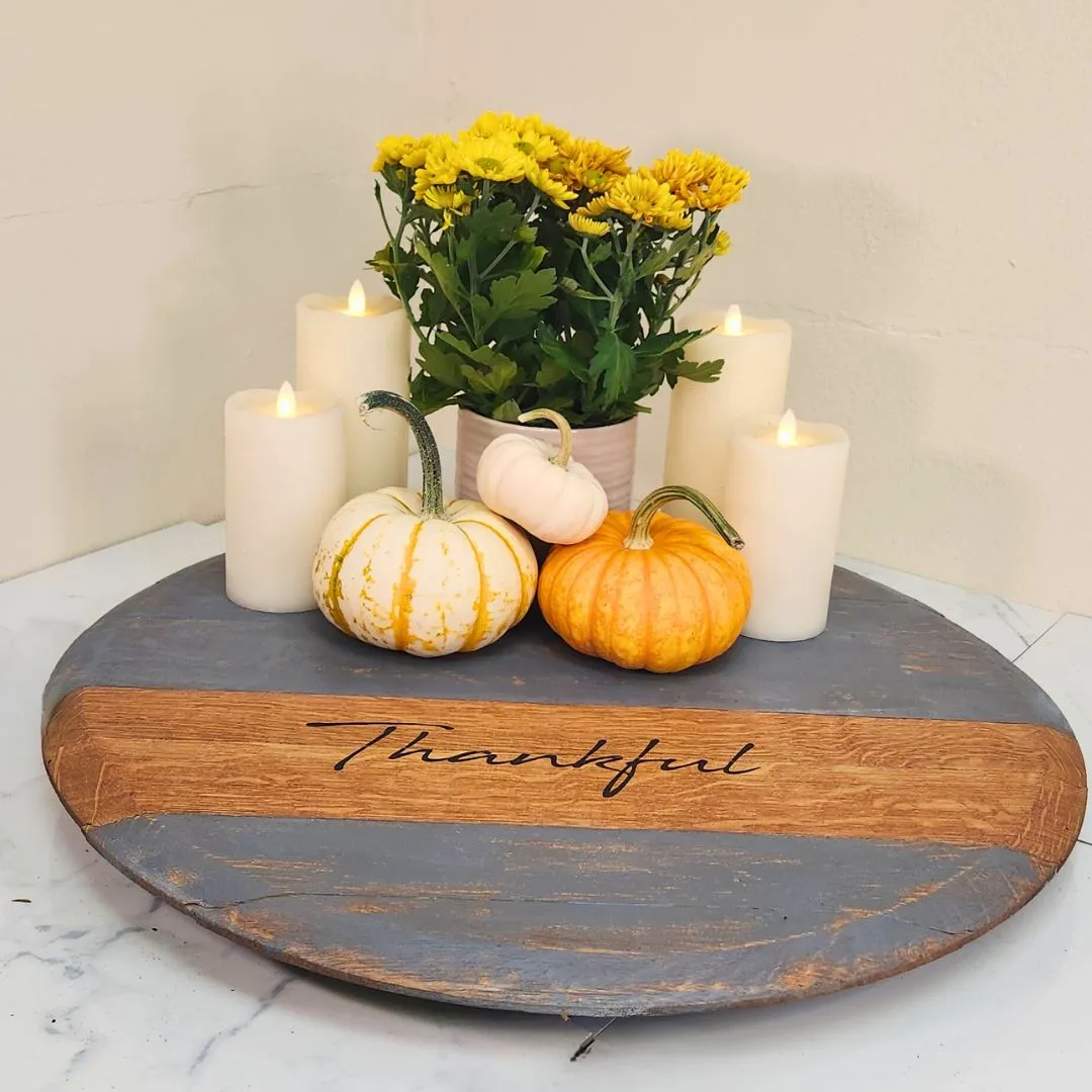 Gray Washed Barrel Head Lazy Susan