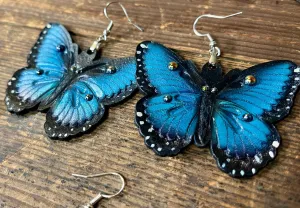 Handmade Leather Blue Morpho Butterfly Earrings