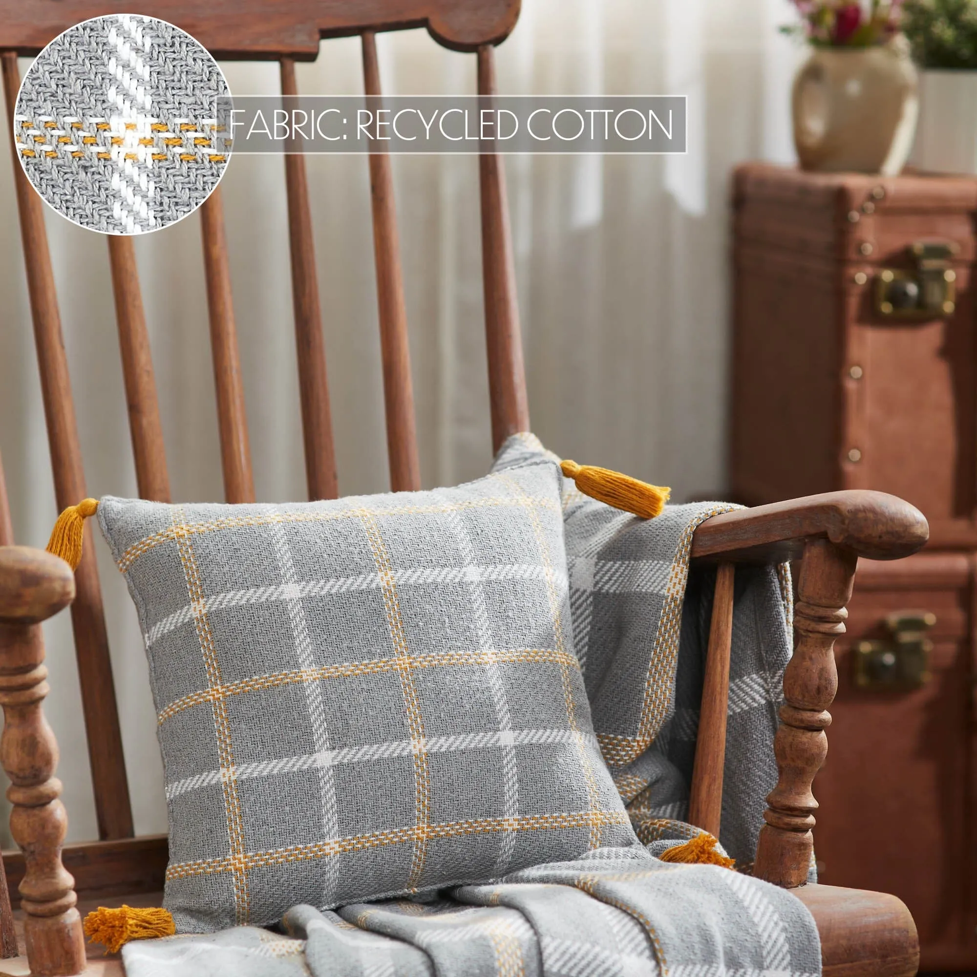 Harvest Blessings Woven Plaid Pillow 12x12"