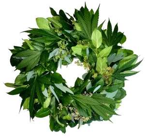 Hemp Leaves, Salal, and Seeded Eucalyptus Wreath