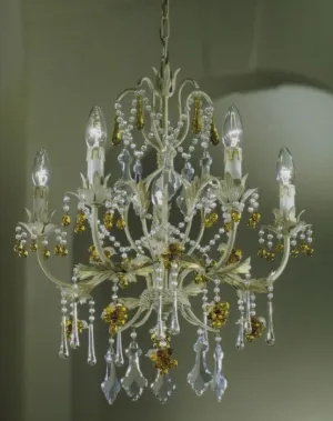 Ivory & Gold 5 Arm Chandelier With Murano Glass Fruits