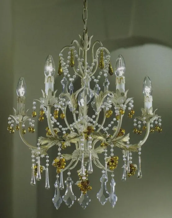 Ivory & Gold 5 Arm Chandelier With Murano Glass Fruits
