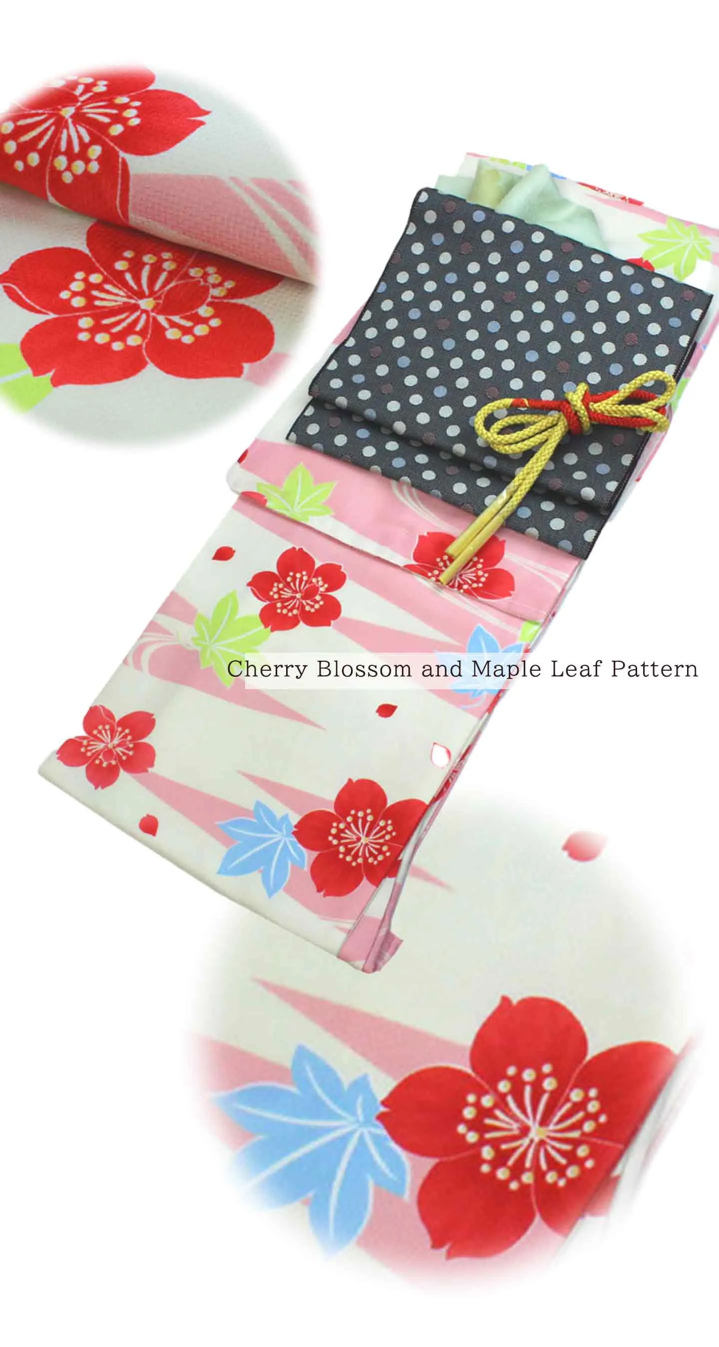 Kimono 4 Piece Coordinate Set / Kimono, Obi, Obi-age, Obi-jime / tailored M Size/white Cherry Blossom