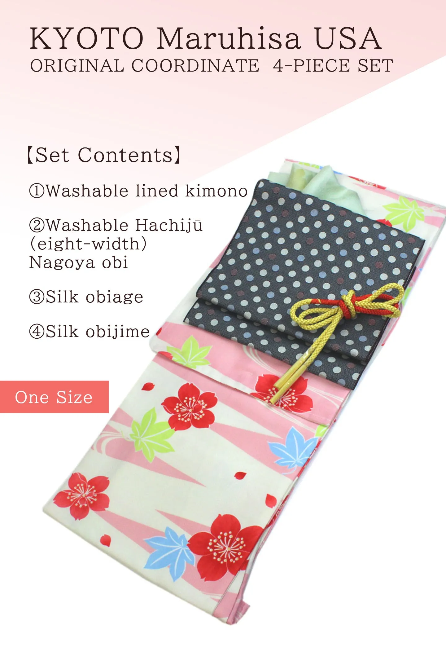 Kimono 4 Piece Coordinate Set / Kimono, Obi, Obi-age, Obi-jime / tailored M Size/white Cherry Blossom