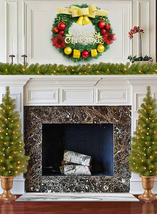 Large 40 CM Christmas Wreath for Door or Wall, Garland Christmas Home Decoration (Golden Ribbon)