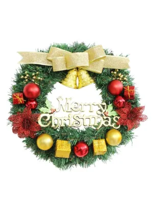 Large 40 CM Christmas Wreath for Door or Wall, Garland Christmas Home Decoration (Golden Ribbon)