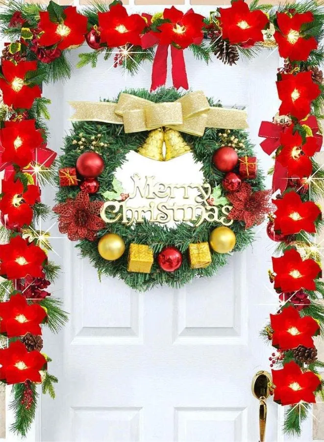 Large 40 CM Christmas Wreath for Door or Wall, Garland Christmas Home Decoration (Golden Ribbon)
