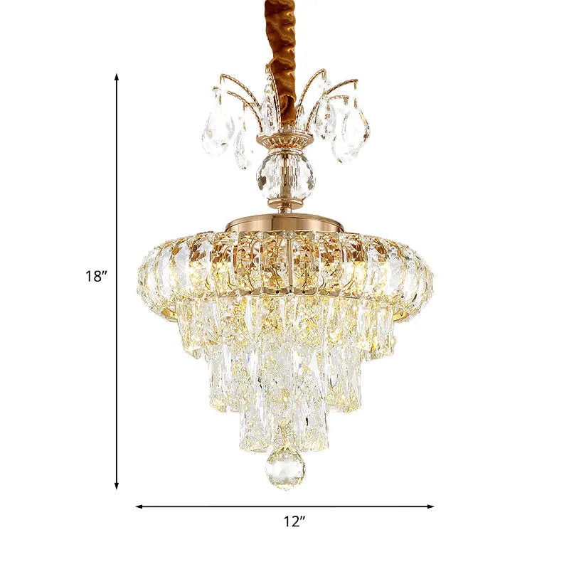 LED Crystal Chandelier Pendant Light for Dining Room - Elegant Tiered Conical Design, Clear Shade - 12"/18" Width