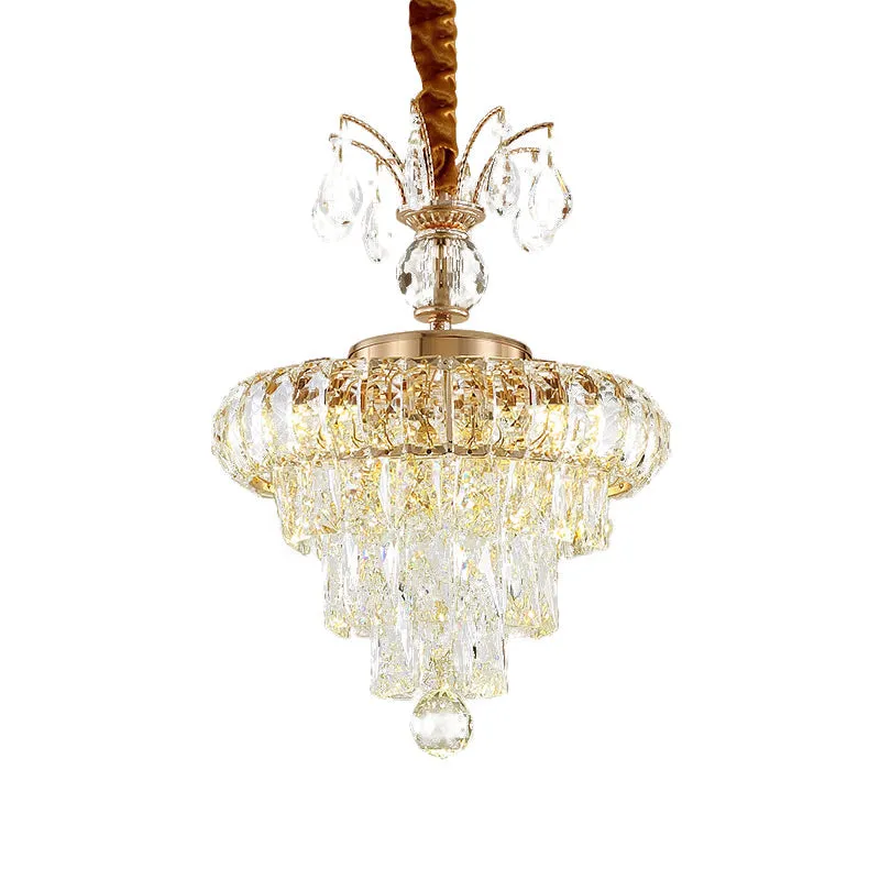 LED Crystal Chandelier Pendant Light for Dining Room - Elegant Tiered Conical Design, Clear Shade - 12"/18" Width