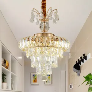 LED Crystal Chandelier Pendant Light for Dining Room - Elegant Tiered Conical Design, Clear Shade - 12"/18" Width