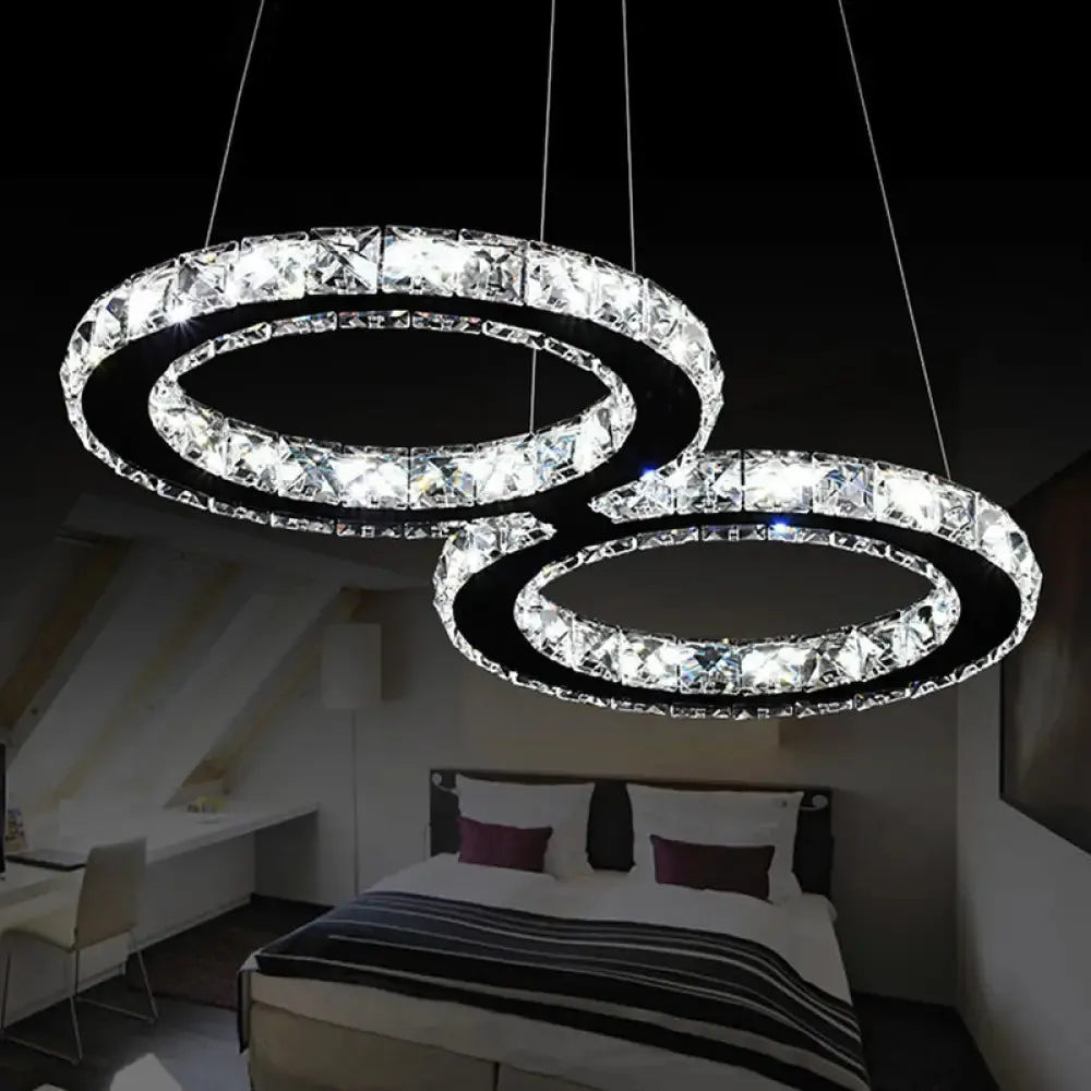 LED Stainless Steel Chandelier with Clear Crystal Curve Frame - Elegant Hanging Light for Living Room