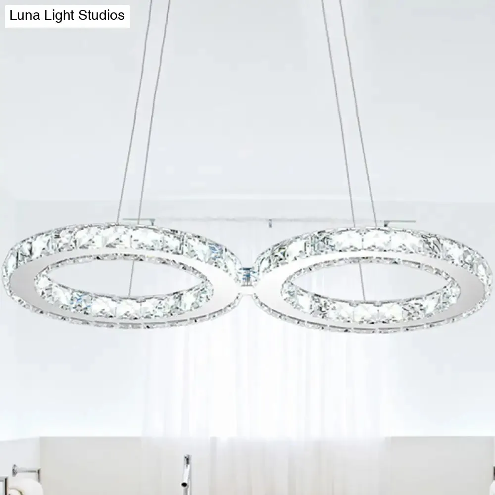 LED Stainless Steel Chandelier with Clear Crystal Curve Frame - Elegant Hanging Light for Living Room