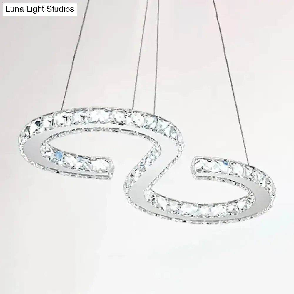 LED Stainless Steel Chandelier with Clear Crystal Curve Frame - Elegant Hanging Light for Living Room