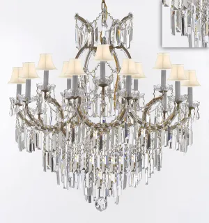 Maria Theresa Chandelier Crystal Lighting Chandeliers w/Optical Quality Fringe Prisms! Great for the Dining Room, Foyer, Entry Way, Living Room! H38" X W37" w/White Shades - A83-B8/WHITESHADES/21510/15 1