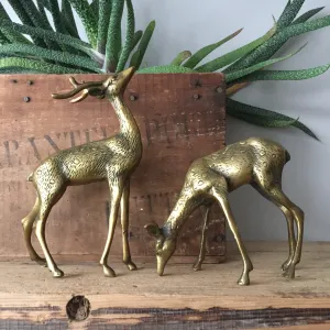 *Medium* Vintage Brass Pair of Deer