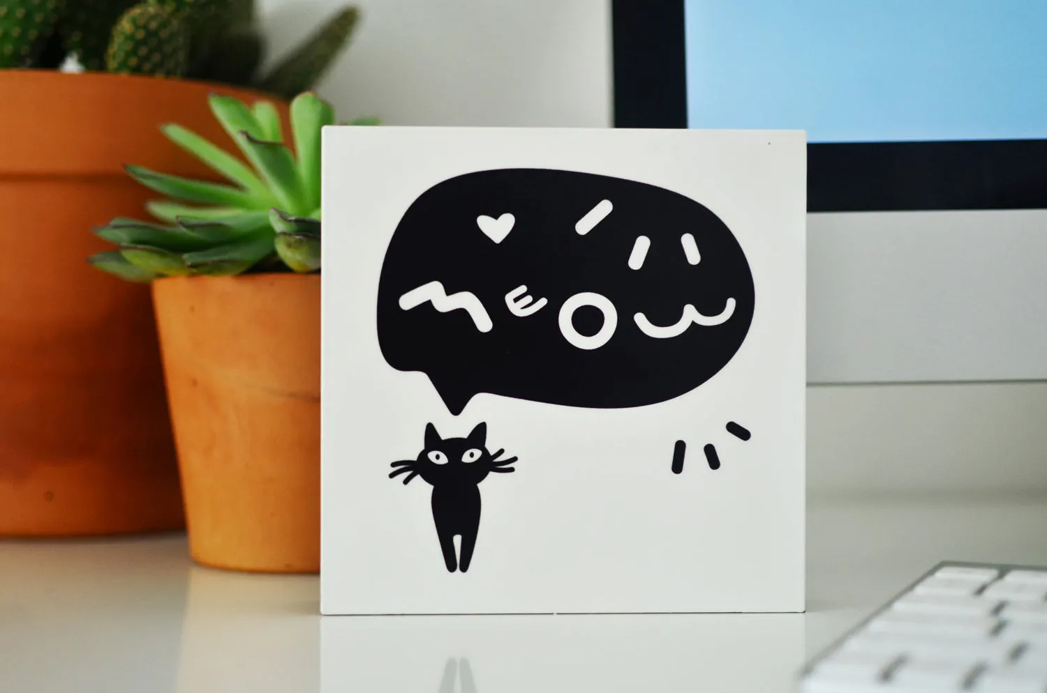 Meow Minimalist Modern Cat Block Wall Art